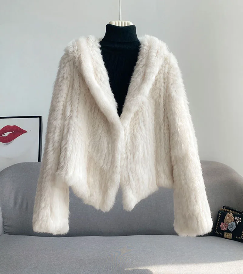 Customize Rabbit Fur Knitted Coat For Women Fashion Long Sleeves Rabbit Fur Jacket Outwear Winter Fur Coat Free shipping