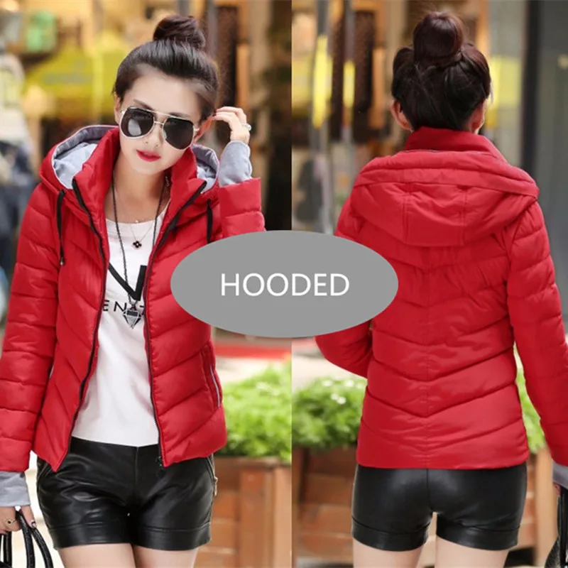 Hooded--Red Новое Женское модное пальто зимняя куртка женская верхняя одежда короткая стеганая куртка Женская парка с подкладкой Женское пальто - Цвет: Hooded--Red