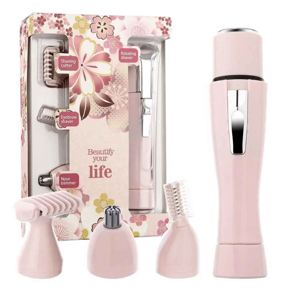 pink Электрическая бритва леди эпилятор для волос зажим для носа Hairbrow бровей Ножи 4-в-1 кард-ридер многофункциональный набор - Цвет: pink