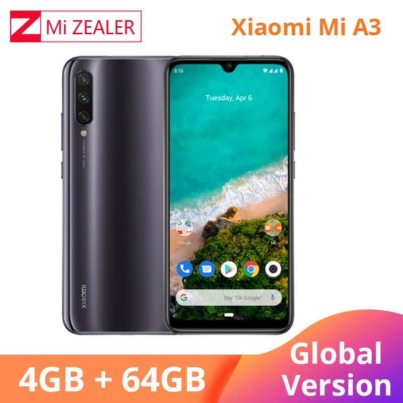 Новая глобальная версия Xiaomi Mi A3 4 Гб 64 Гб Смартфон 4030 мАч 6,08" Восьмиядерный процессор Snapdragon 665 AMOLED экран Камера 48 МП