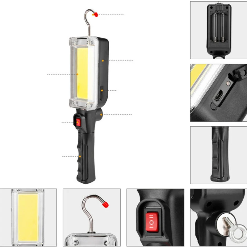 Тонкое мастерство COB светодиодный рабочий свет магнитная лампа для кемпинга вспышка светильник с крючком перезаряжаемый длительный срок службы