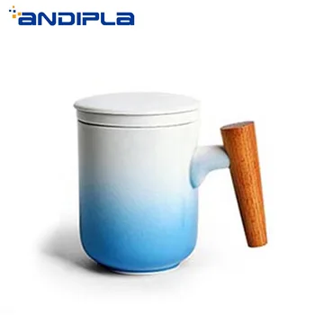 

300ml Ceramic Coarse Pottery Mug with Wooden Handgrip Tea Milk Coffee Cup Office Flower Teacup Water Mugs Home Drinkware