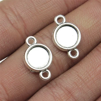 

30pcs 8mm Inner Size Round Double Sided Double Hangers Cameo Cabochon Base Setting Antique Silver Color Tone For Jewelry Making