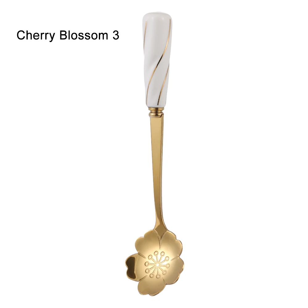 Cherry Blossom 3 1 шт. креативная вишневая Цветущая Роза керамическая ручка ложка золотые шелковые сладкие ложки позолоченная ложка для размешивания кофе посуда - Цвет: Cherry Blossom 3