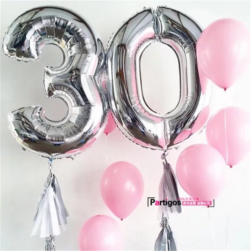 2pcs 32/40inch Rose Gold Foil Balloons Adult 30th Birthday Party Anniversary Gold Digit Helium Balaos Decoration Globos