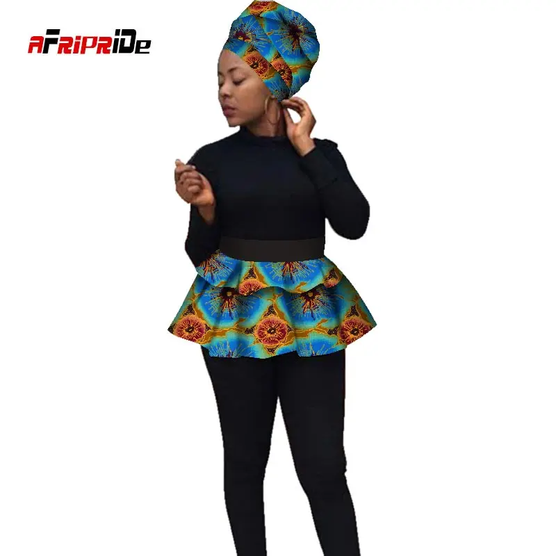 Новая мода Afripride африканская Женская повязка на голову и короткая юбка 2 шт. Африканский головной платок и высокая талия А-линия юбка SP111