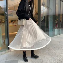 Fdfklak, новинка, Ретро стиль, весна-осень, женские юбки, средняя длина, сетка, марля, высокая талия, юбка феи, ins, супер огонь, плиссированная юбка для женщин