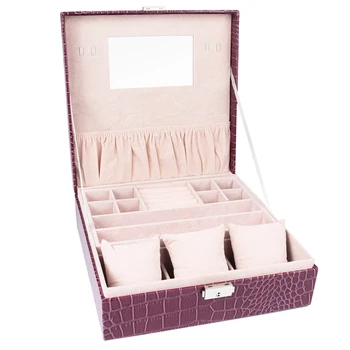 

Woman Lady Girls Portable Jewelry Organizer Earring/Ring/Necklace/Watch Etc Cosmetic Storage Container Box Case Purple