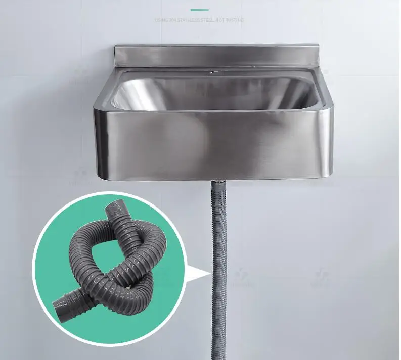 bathroom wall mounted 304 Stainless steel  sqaure basin with faucet set 304 Stainless steel pop up and plumbing hose set 4