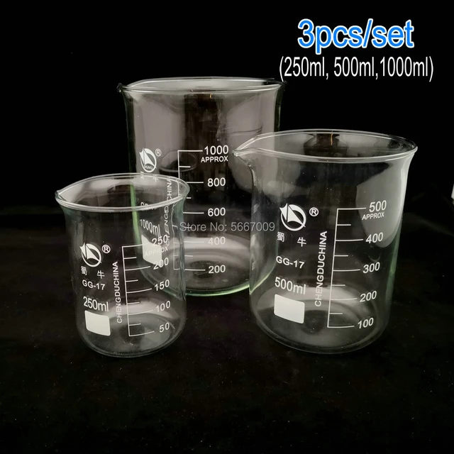 3Pcs 100ml 150ml 250ml Beaker Set Graduated Borosilicate Glass