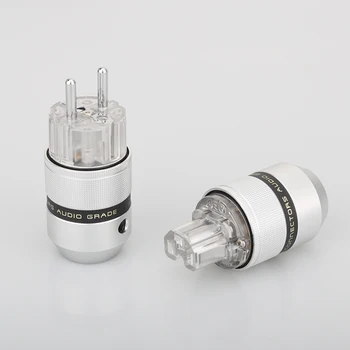 

Audio Aluminum Rhodium Plated Schuko Power Plug Male Connector+IEC Female Plug