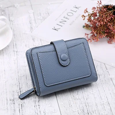 Blue Женские кошельки, новинка, роскошный бренд, красный, черный, маленький мини кошелек для монет, на застежке, держатель для карт, Женский кошелек на молнии, женская кожаная пряжка - Цвет: Blue