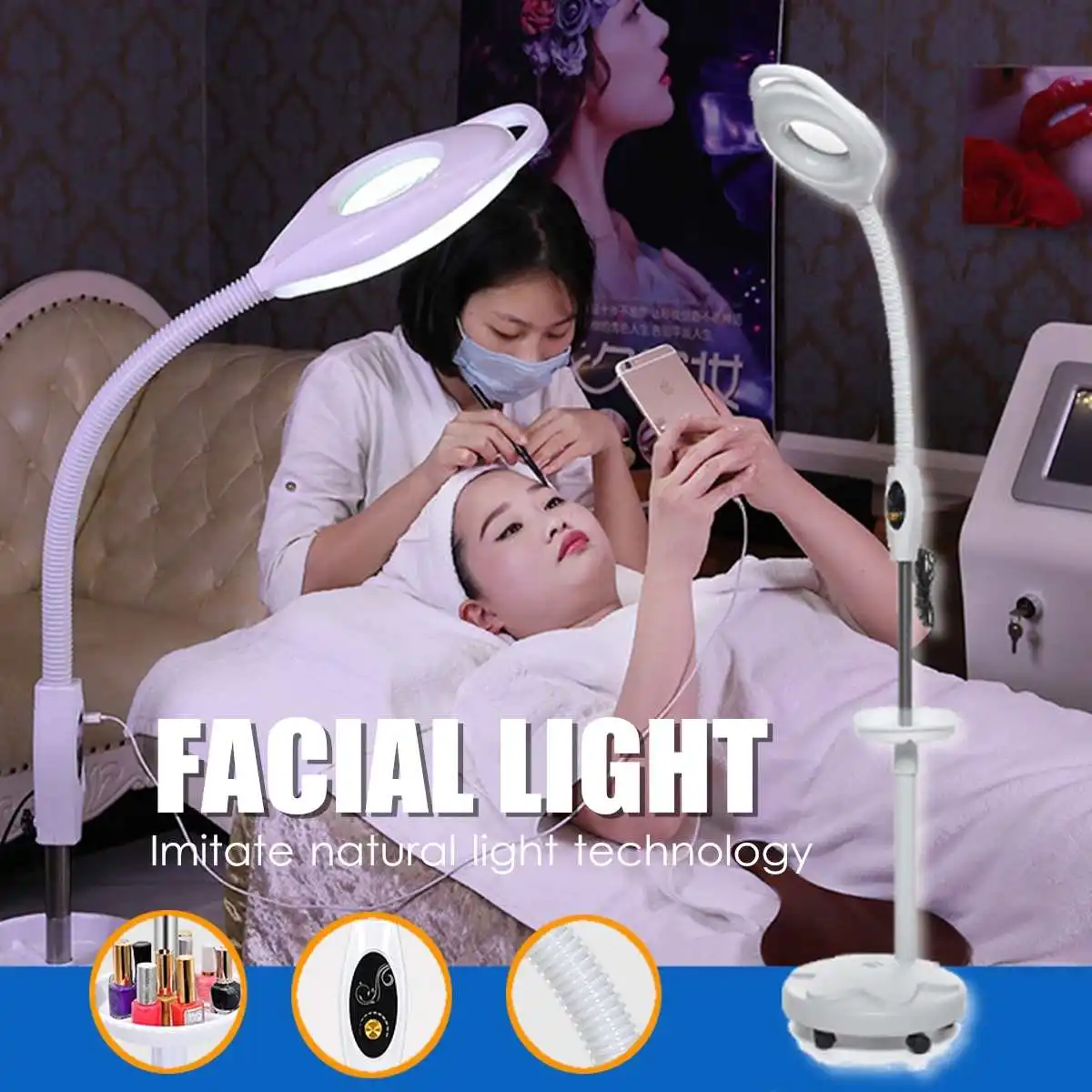 

Floor Stand Lamp Magnifier Glass Facial Light Stand Dentist Nail Tattoo 220V 16x LED Diopter Magnifying
