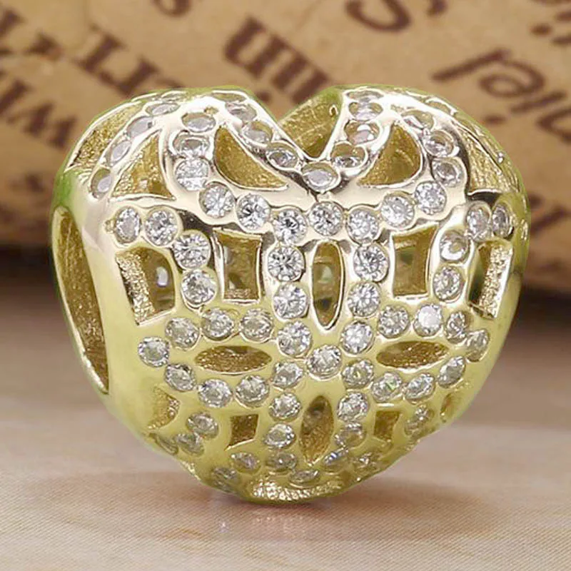 

New 925 Sterling Silver Charm Shine Openwork Love & Appreciation With Crystal Bead Fit Original Bracelet Necklace DIY Jewelry