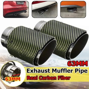 

2pcs Universal 63mm Green Stainless Steel Car Exhaust pipe Real Carbon Fiber Car Exhaust Muffler Tip End Tail Pipe