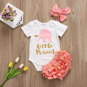 

Free shipping Infant Baby Girl Floral Romper Top+Ruffle Shorts+Headband Outfits Clothes Set