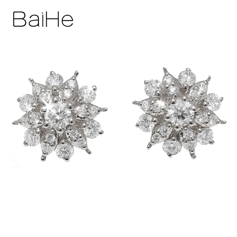White Gold BAIHE Solid 14K желтое золото 0,42ct всего H/SI натуральные бриллианты свадебные женские модные ювелирные изделия подарок серьги-гвоздики - Цвет камня: White Gold