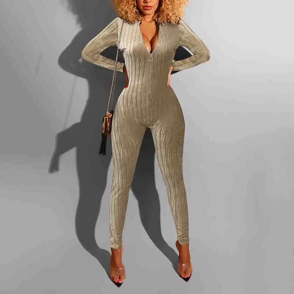 Sexy Women Night Clubwear Fitness Long Sleeve Leggings Jumpsuit Bodycon Tight High Neck Rompers Womens Jumpsuit Long Bodysuit