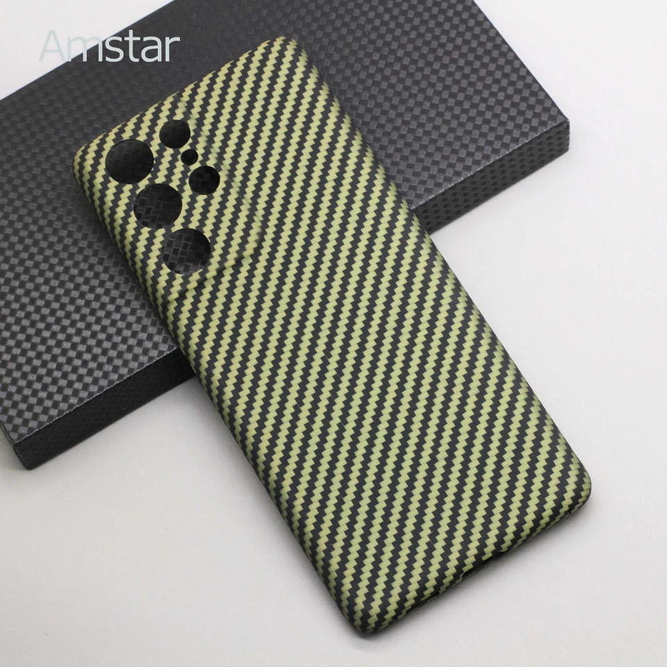 Amstar Green Carbon Fiber Protective Case for Samsung Galaxy S21 Ultra Cases Premium Ultra-thin Buniess Aramid Fiber Hard Cover