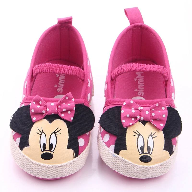 Милые ботиночки для новорожденной девочки от 0 до 18 месяцев с Минни; туфли с бантиком для принцессы; мягкие туфли с цветочным узором в горошек