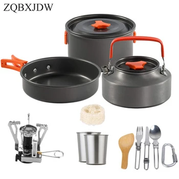 

Couple camping Cookware Mountaineering Equipment Outdoor Camping Set Pot 2-3 People Portable Wild Pot Set Teapot 5 Piece Set