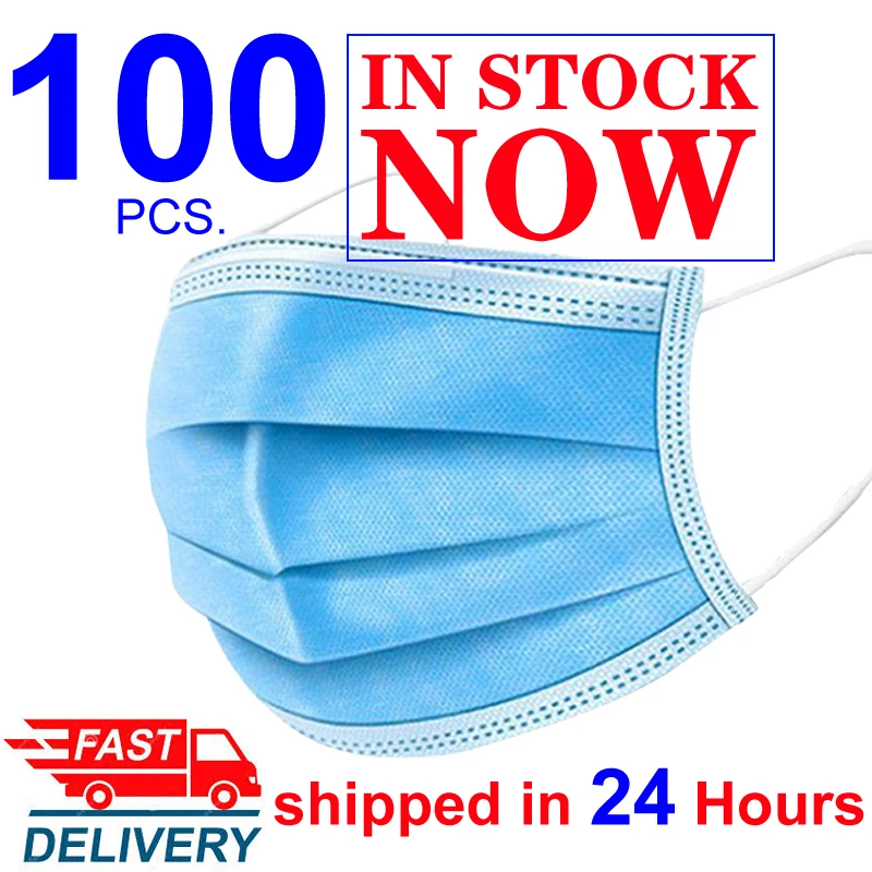 

100 Pcs Anti-Pollution 3 Layers Mask Dust Protection Masks Disposable Face Masks Elastic Ear Loop Disposable Filter DropShipping