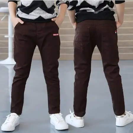 Trousers jeans children's wear boys casual pants straight solid color simple big children's new slim feet pants