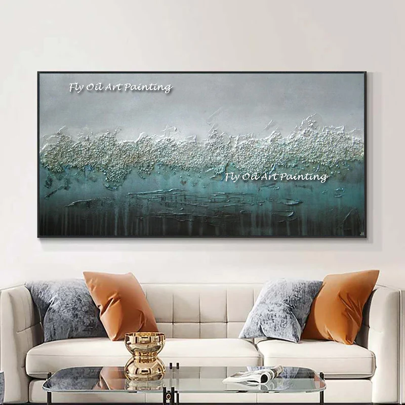 

Green Ocean Sea Waves Canvas Handmade Oil Painting Abstract Modern Scenery Wall Art Picture for Living Room Home Decoration