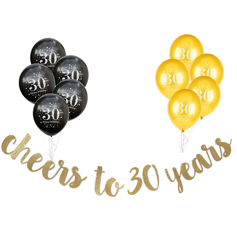 cheers to 30 years Cyuan 30th украшения для вечеринки в честь Дня рождения поставки 30 золотые воздушные шары сверкающие Висячие закрутки 30 лет одноразовый набор столовых приборов - Цвет: cheers to 30 years