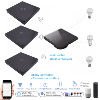 

EU standard wall light wifi smart switch Work with Alexa Google Home APP control W/ 3pcs RF433 remote controller wireless
