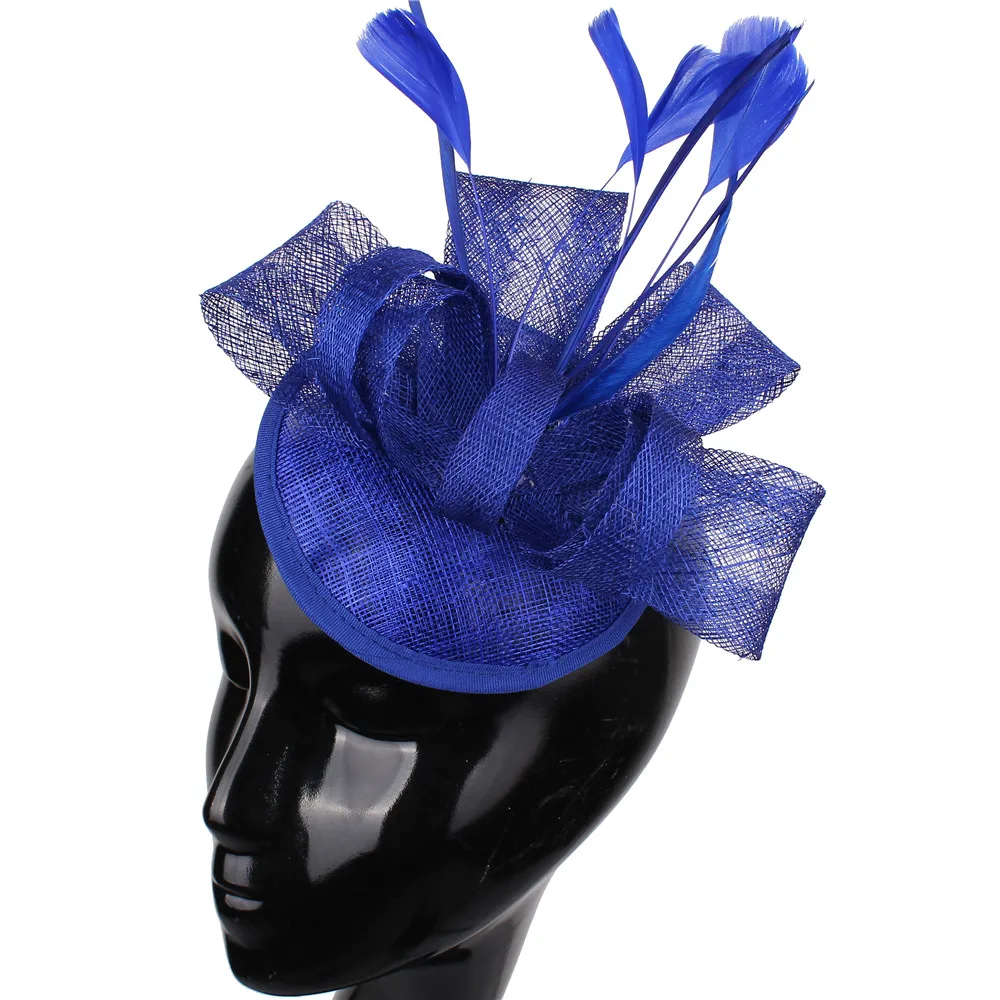 Свадебные головные уборы и ткань цветок с перьями вуалетки цвета слоновой кости черный красный синий розовый 17 цветов - Цвет: royal blue