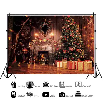 

Laeacco Christmas Backdrop Luxury Decor Fireplace Tree Interior Scene Castle Photo Background Photographic Backdrop Photo Studio