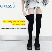 CINESSD, размер 44, женская теплая обувь черного цвета пикантные женские сапоги из флока, зимние сапоги выше колена женские эластичные сапоги, Botas altas Mujer