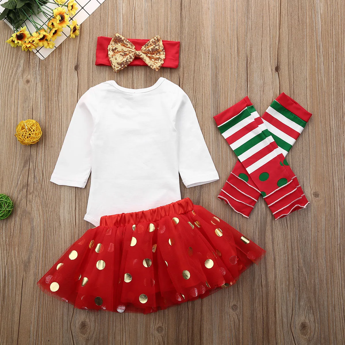 Pudcoco/Одежда для новорожденных девочек комбинезон с принтом «My 1st Christmas», топы, мини-юбка из тюля с пайетками гетры, повязка на голову, комплект из 5 предметов