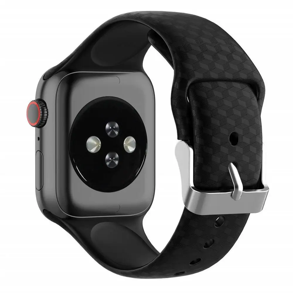 3D Texture Strap for Apple watch band 4 44mm 40mm iwatch band 38mm 42mm Sport Silicone watchband bracelet Apple watch 5 4 3 2 44 - Цвет ремешка: black