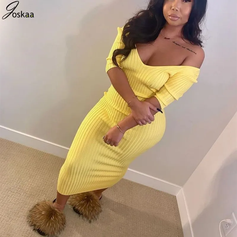 Joskaa Knitted Long Sleeve V Neck Solid Sexy Club Women Stretchy Autumn Midi Brithday Outfit Ribbed Sweater Bodycon Dress Joskaa Knitted Long Sleeve V Neck Solid Sexy Club Women Stretchy Autumn Midi Brithday Outfit Ribbed Sweater Bodycon Dress