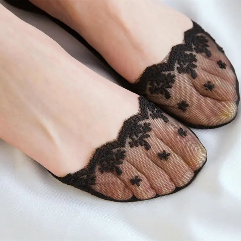Невидимые дышащие кружевные носки для балеток Нескользящие твердый силикон женские носки