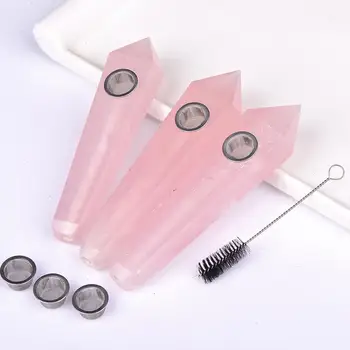 

Natural Quartz Rose Crystal Smoking Pipe Health Smoking Pipes Crystal Stones For Healing + Metal Strainer