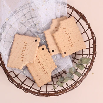 

3pc Milk Biscuits Wooden teether Food Grade Natural Beech Pacifier Chain Safety Certification Woode Baby Teether Toy for Newborn