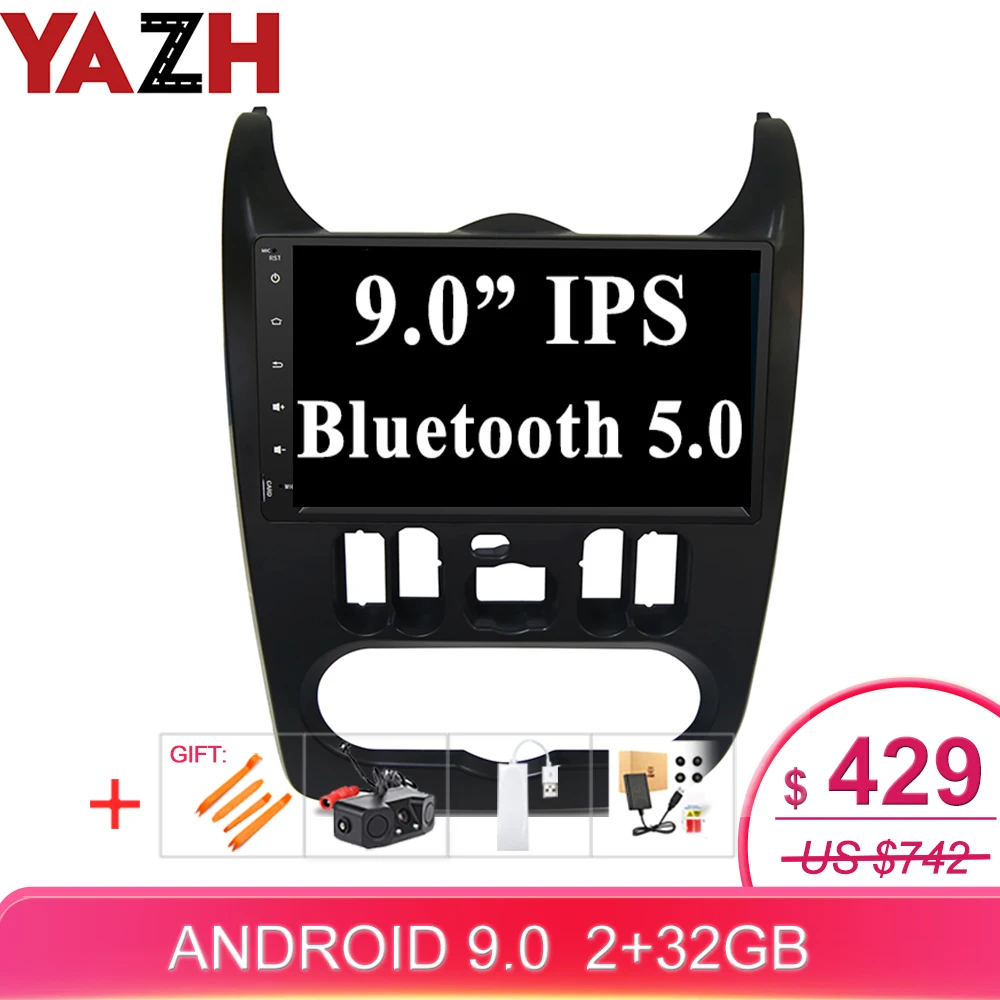 YAZH 9," ips экран Android 9,0 пирог автомобиля стерео gps для Dacia/Renault Logan Sandero 2009 2010 2011 2012 2013 с Bluetooth 5