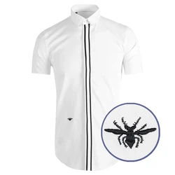 Clássico camisa de manga curta pequena abelha bordado fino não ferro preto e branco tamanho pequeno camisa masculina estrela mesmo estilo