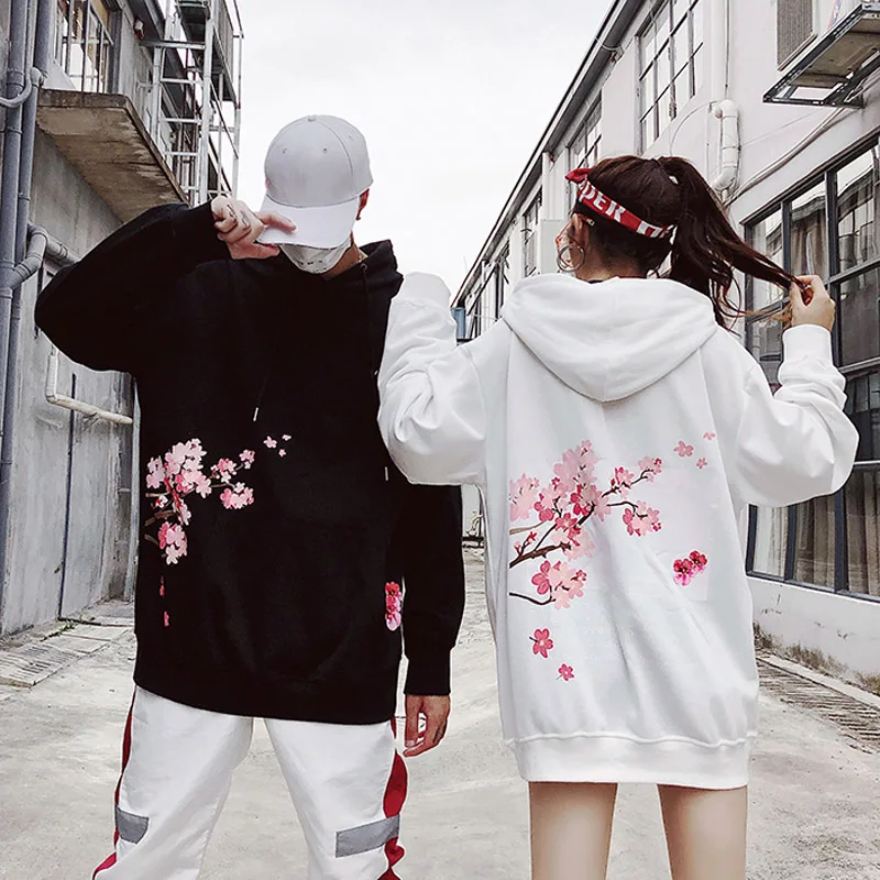 

April MOMO 2019 Fashion Winter Men Women Hoodies Autumn Cherry Blossom Printing Hip Hop Sweatshirts Harajuku High Streetwear