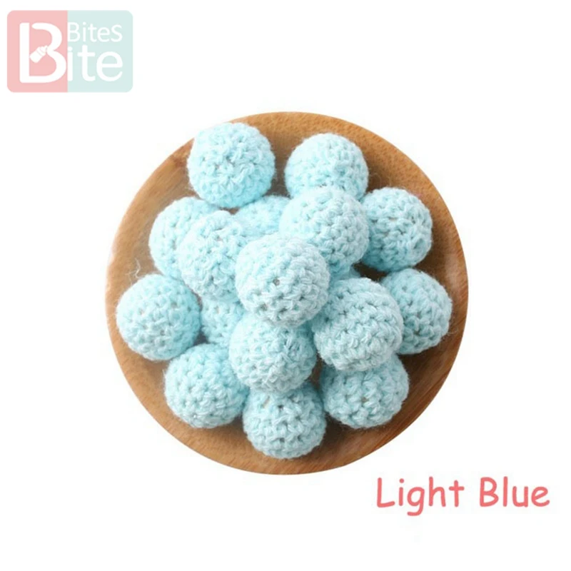 Candy Blue Кусачки 20шт 20 мм деревянное вязание крючком детский Прорезыватель вязаные бусины пустые DIY цепочка для прорезывания зубов подарки Детские товары Bpa бесплатно - Цвет: Candy Blue