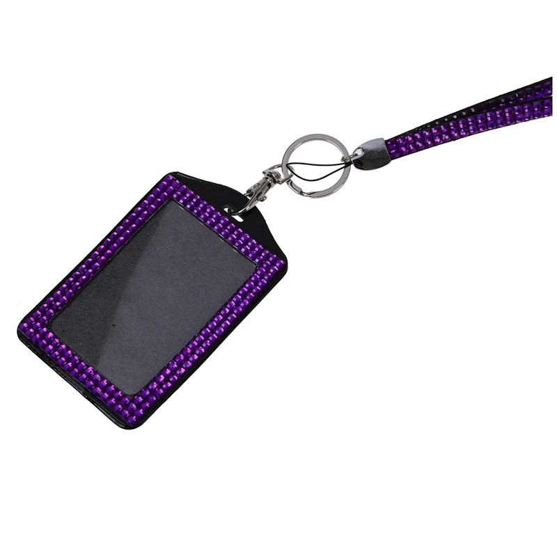 2 Pcs Rhinestone Bling Crystal Custom Lanyard Vertical ID Badge Holder, Dark Blue& Dark Purple