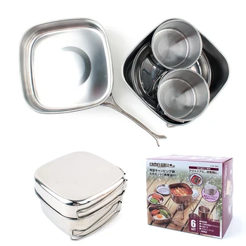 

Outdoor Camping 6Pcs/Set Stainless Steel Picnic Pot Pan Kit Hiking Cookware Plate/Cup/Pan Cover Cooking Set