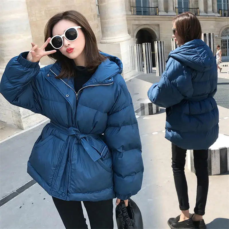 Blue Parkas Зимняя женская куртка большого размера, свободная, Студенческая, тонкая, парка, пальто, с капюшоном, теплая, толстая, черная, пуховик, хлопковое пальто, с подкладкой, Chaqueta Mujer Q2107 - Color: Blue Parkas