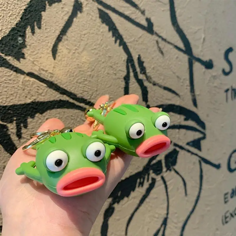 Cute Simulated Silicone Frog Keychain 3D Soft Resin Smiling Frog Keychains Couple Jewelry Women
