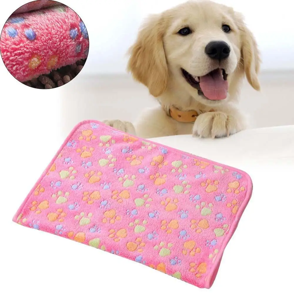 Warm Pet Mat Small Large Paw Print Dog Puppy Fleece Soft Blanket Cushion Cat Dog Blanket puppy Sleeping Cover Towel cushion - Цвет: Pink60-40cm