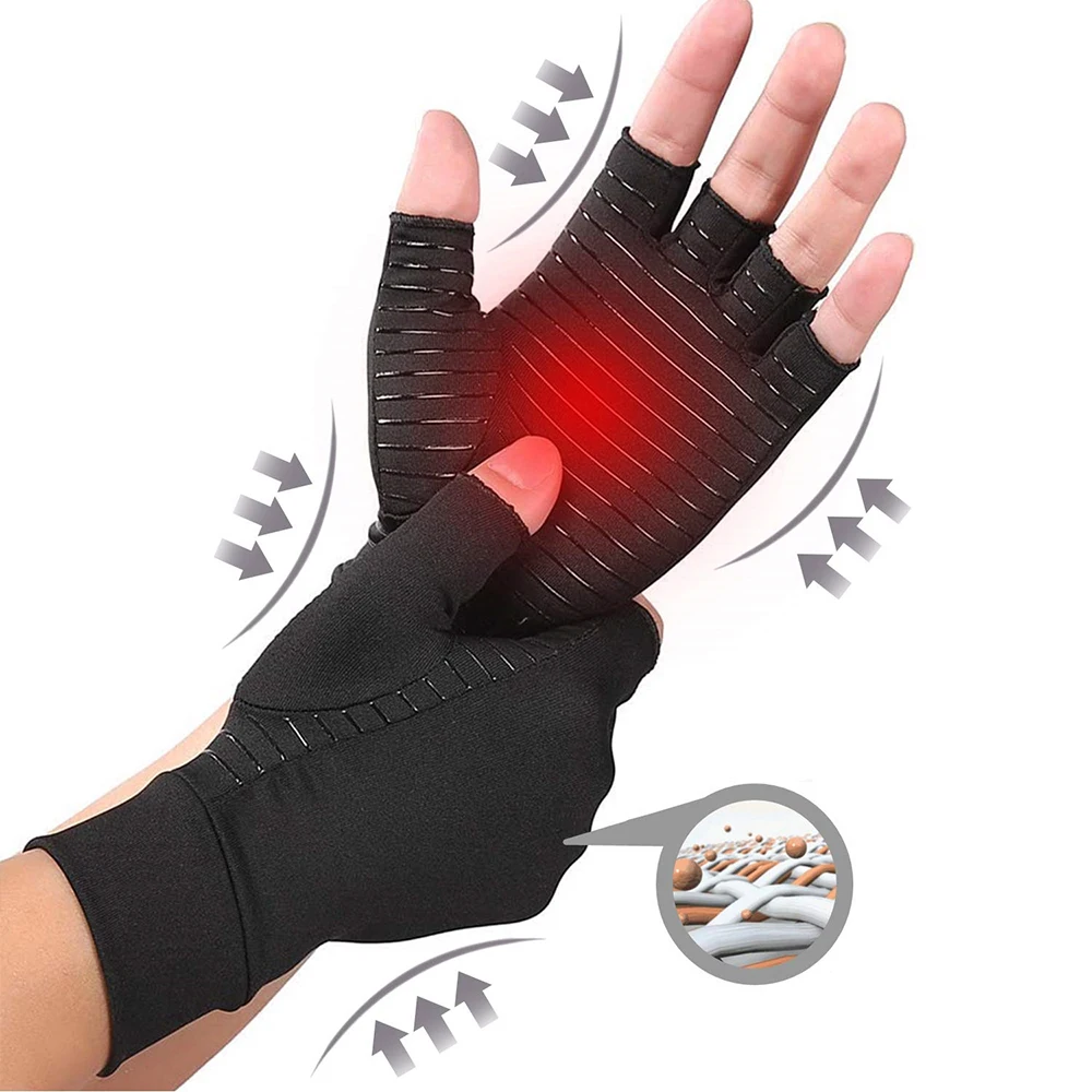 Aptoco Copper Fit Arthritis Compression Gloves Improve Circulation Comfortable Open Finger- Tip Fit For Carpal Tunnel Tendonitis
