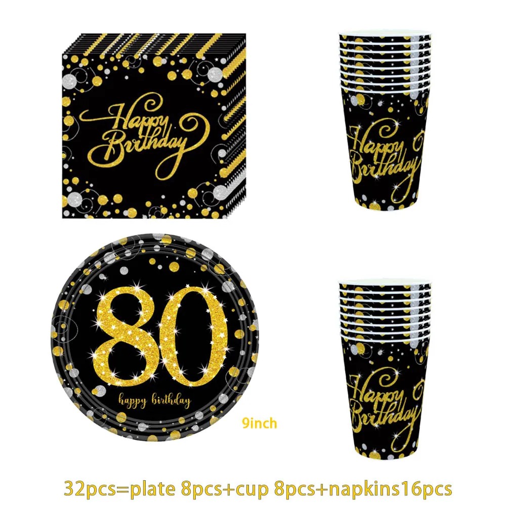 32pcs 8 шт./партия Золото 80 лет одноразовые салфетки для посуды День рождения Рождество вечеринка украшения поставки Детская Игрушка В ванную - Цвет: 32pcs